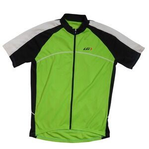 Louis Garneau Mens Large Cycling Jersey Lime Green Black Full Zip Short Sleeve